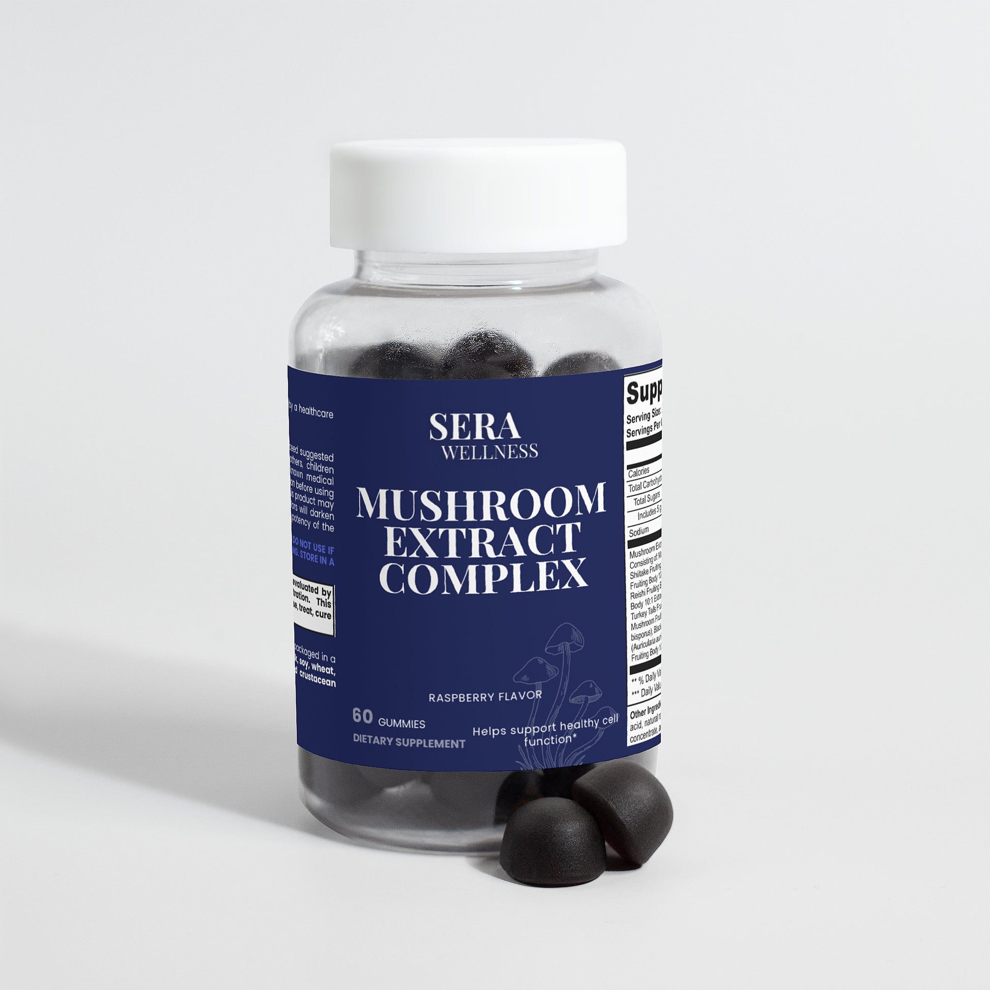 Sera Wellness Mushroom Extract Complex Gummies | 10 Mushroom Nootropic Blend with Lion's Mane & Reishi for Focus & Energy | Raspberry Flavor | 60 Count