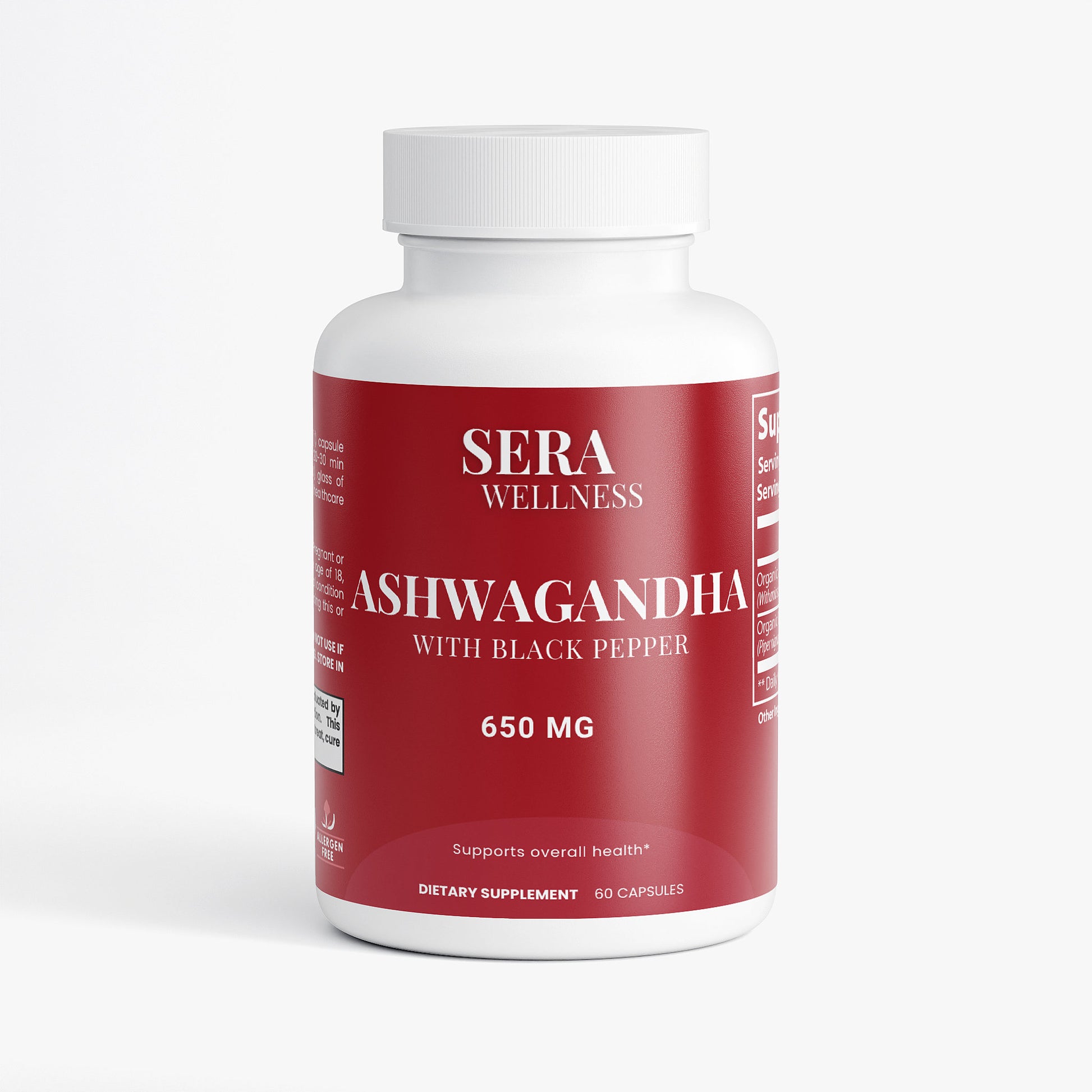 Sera Wellness Organic Ashwagandha | Herbal Supplement for a Calm Mood & a Feeling of Balance | with Black Pepper | 60 Capsules