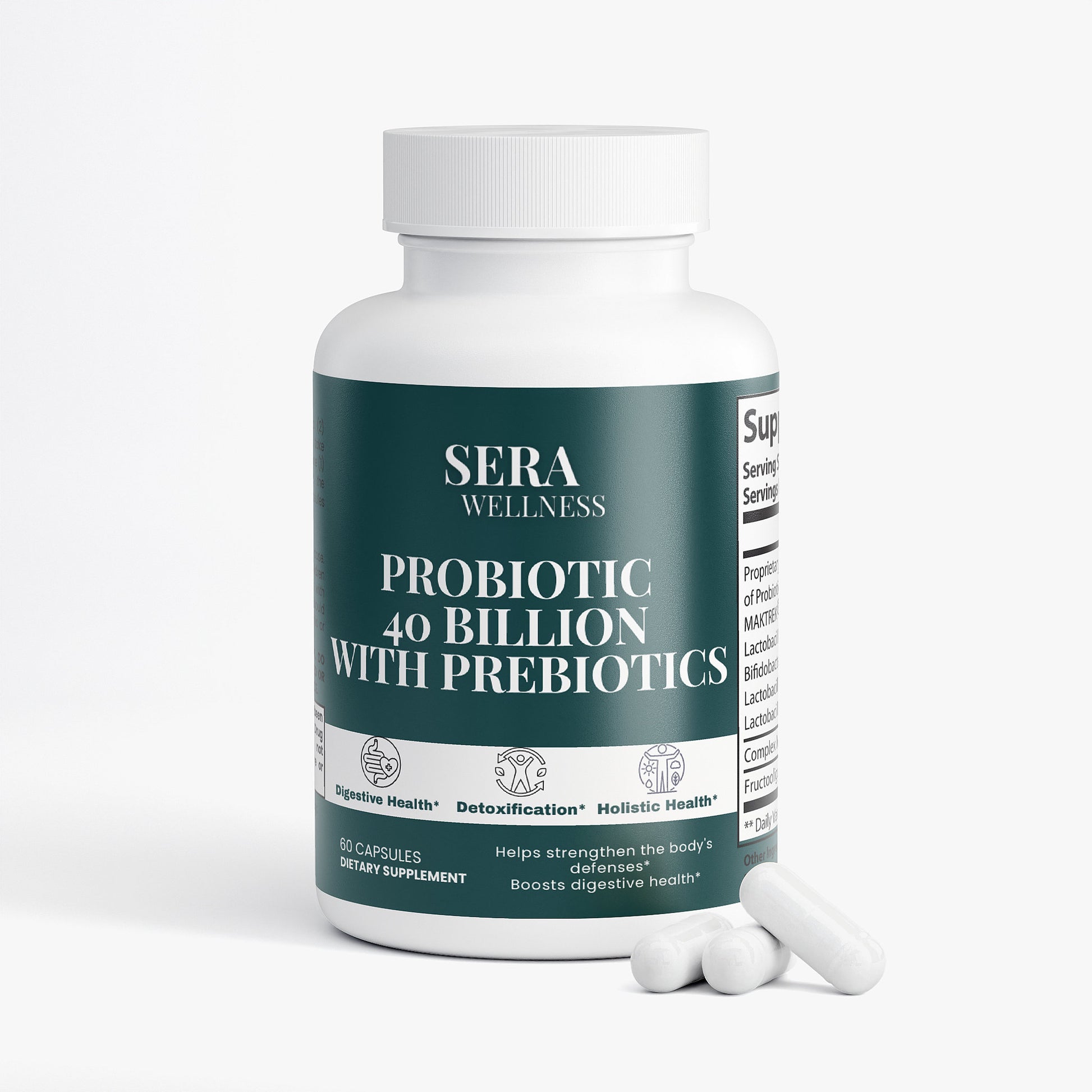 Sera Wellness Probiotic 40 Billion | with Prebiotics for a Healthy Gut & Inner Harmony | 60 Capsules