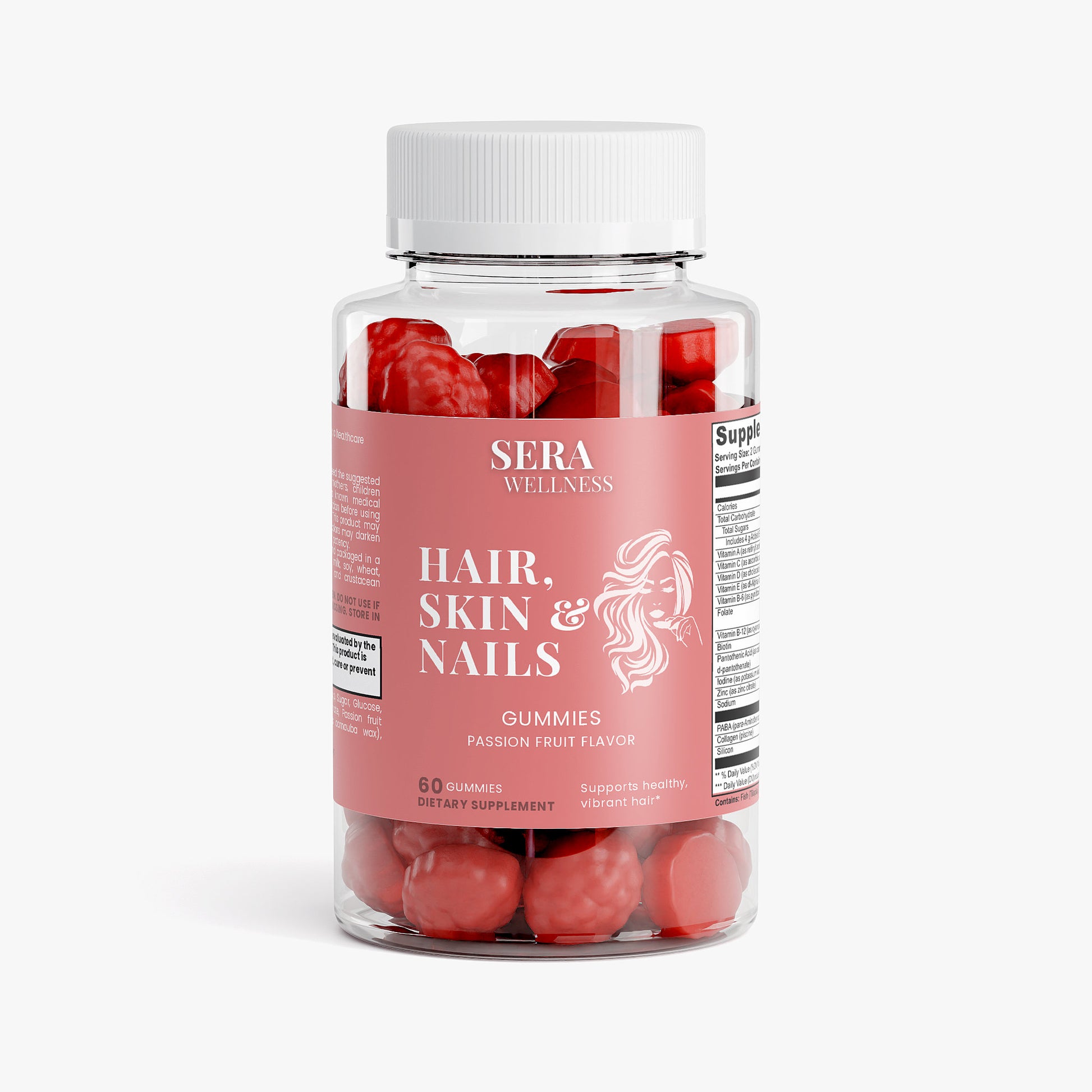 Sera Wellness Hair, Skin & Nails Gummies | with Collagen & Biotin for Hair, Skin & Nail Growth | Passion Fruit Flavor | 60 Count