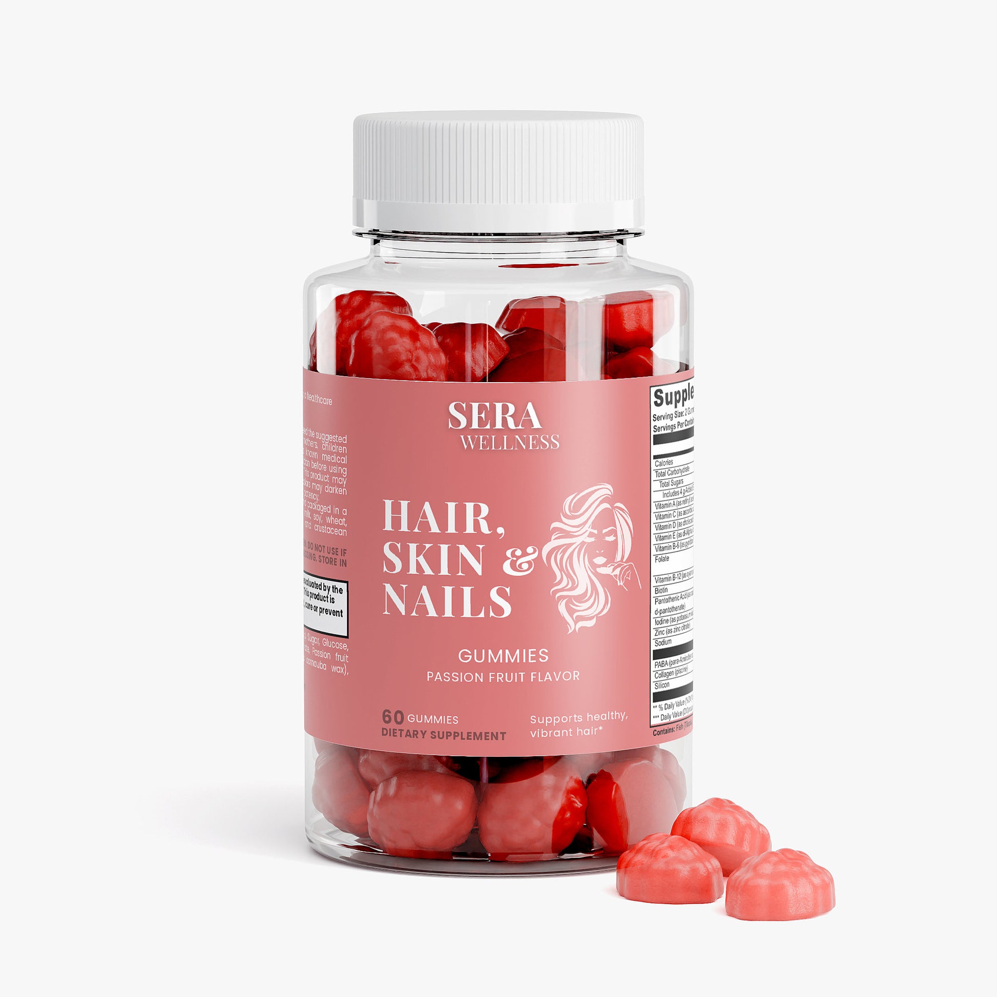 Sera Wellness Hair, Skin & Nails Gummies | with Collagen & Biotin for Hair, Skin & Nail Growth | Passion Fruit Flavor | 60 Count