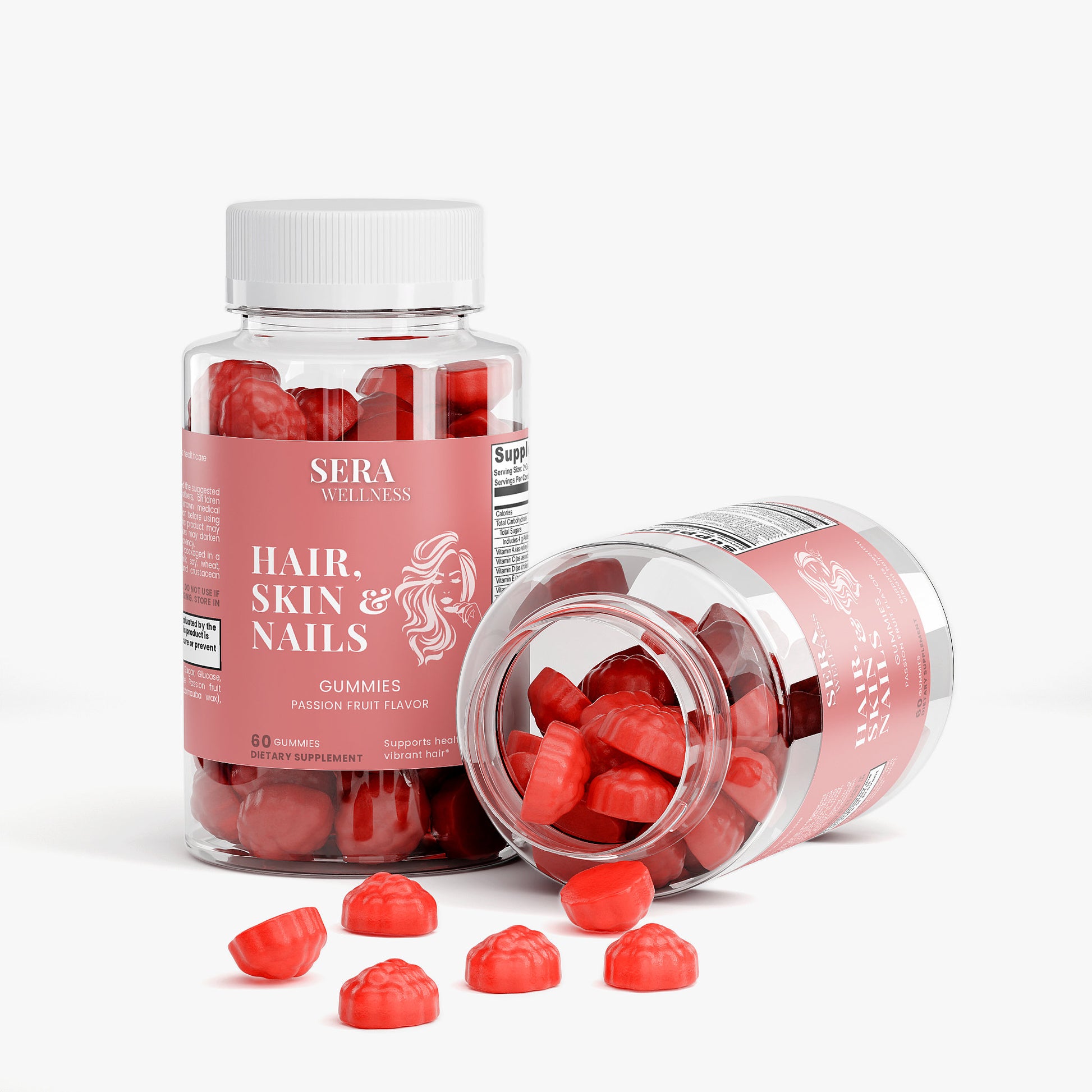 Sera Wellness Hair, Skin & Nails Gummies | with Collagen & Biotin for Hair, Skin & Nail Growth | Passion Fruit Flavor | 60 Count