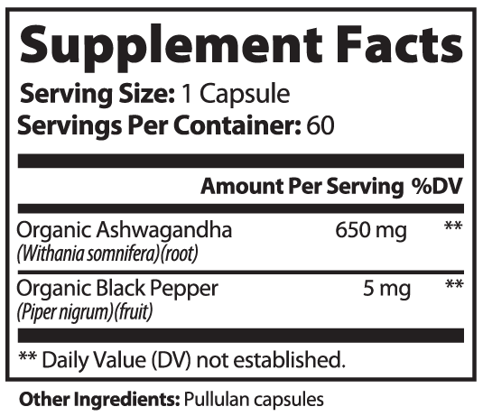 Sera Wellness Organic Ashwagandha | Herbal Supplement for a Calm Mood & a Feeling of Balance | with Black Pepper | 60 Capsules
