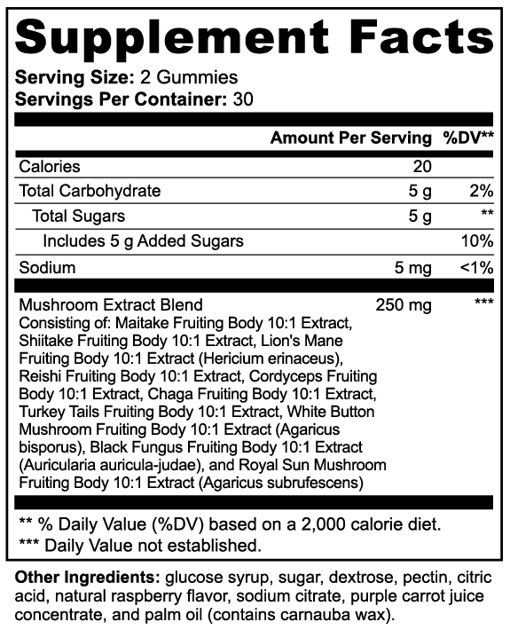 Sera Wellness Mushroom Extract Complex Gummies | 10 Mushroom Nootropic Blend with Lion's Mane & Reishi for Focus & Energy | Raspberry Flavor | 60 Count
