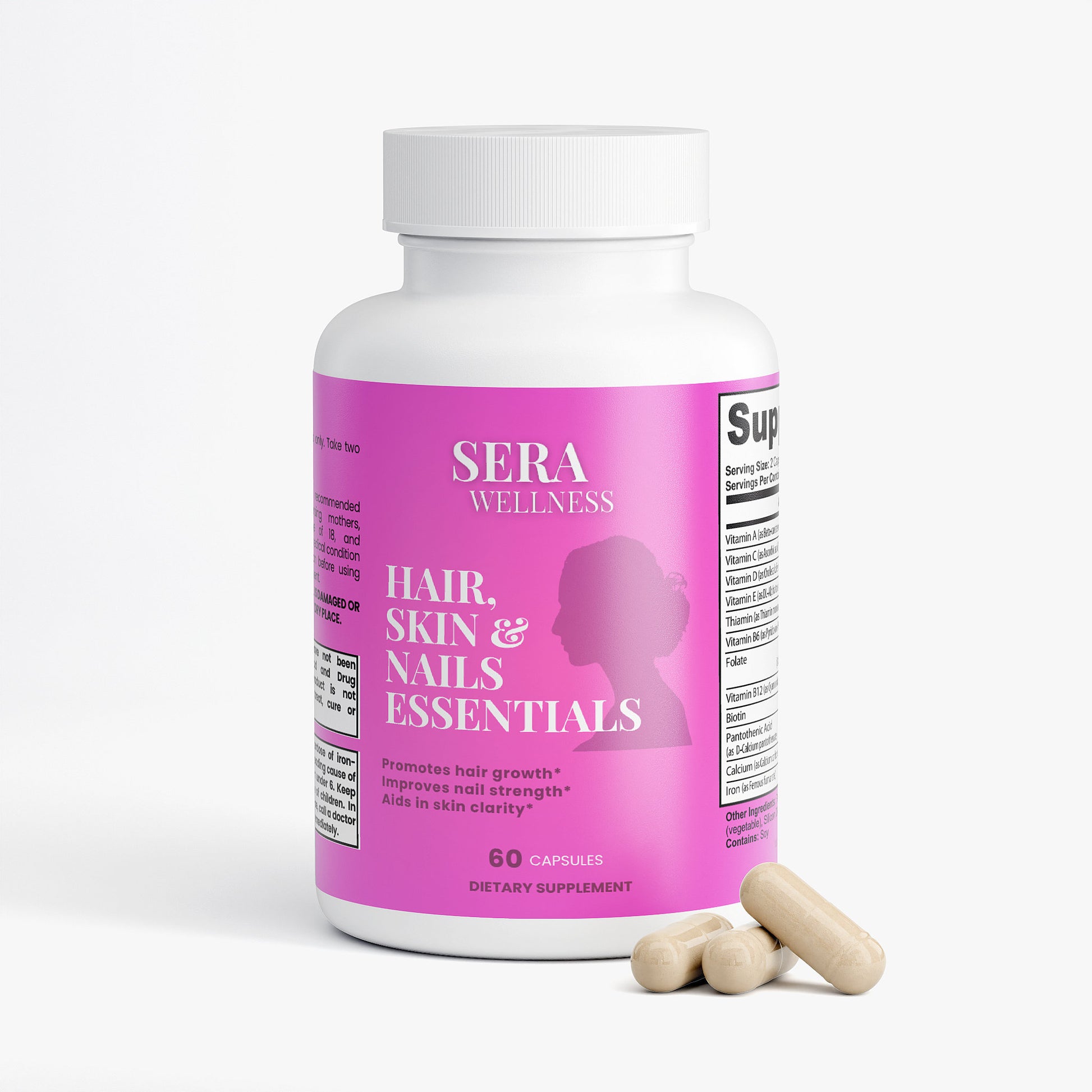 Sera Wellness Hair, Skin & Nails Essentials | A Beauty Vitamin & Herbal Blend with Biotin for a Natural Glow | 60 Capsules