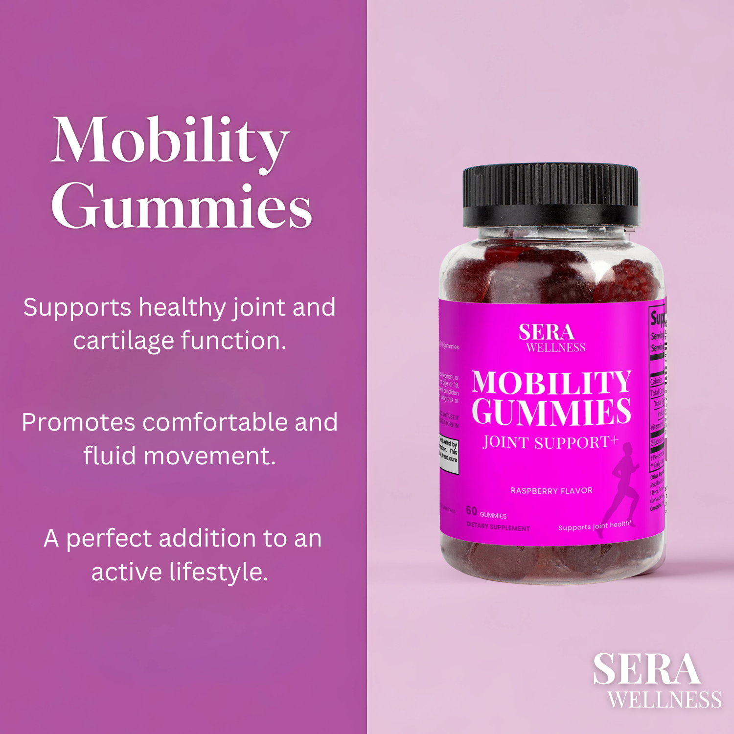 Sera Wellness Mobility Gummies | with Glucosamine for Active Lifestyles & Movement | Raspberry Flavor | 60 Count