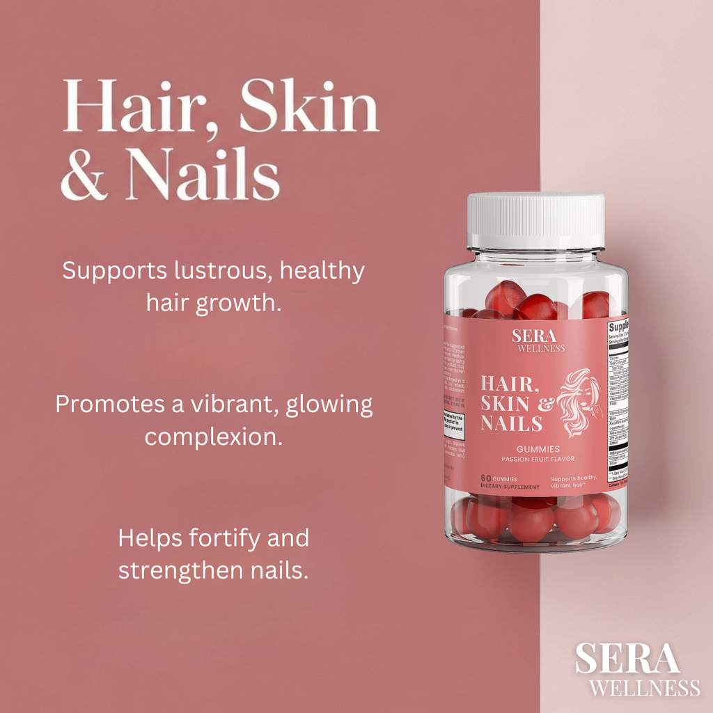 Sera Wellness Hair, Skin & Nails Gummies | with Collagen & Biotin for Hair, Skin & Nail Growth | Passion Fruit Flavor | 60 Count