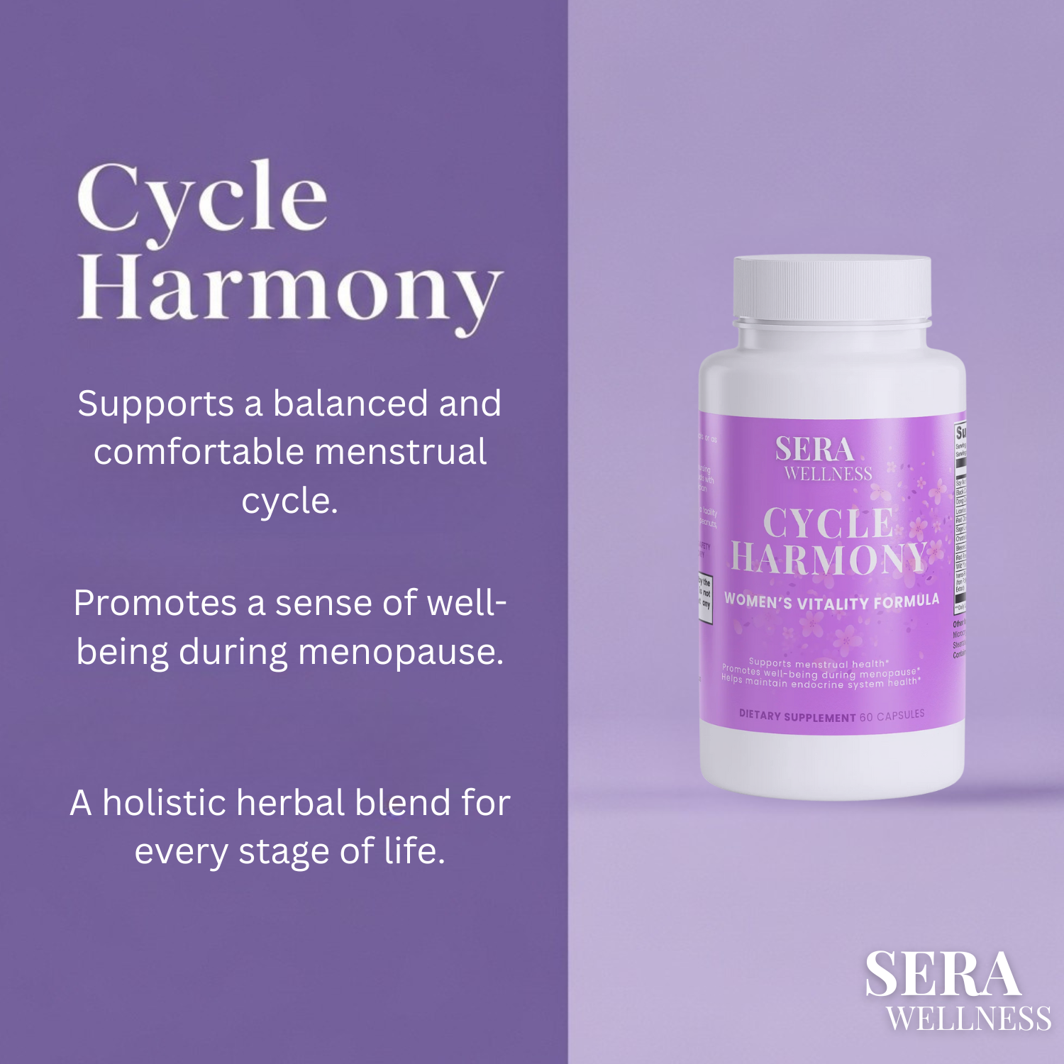 Sera Wellness Cycle Harmony | Women's Hormone Balance for Menopause & PMS Support | with Dong Quai & Black Cohosh | 60 Capsules