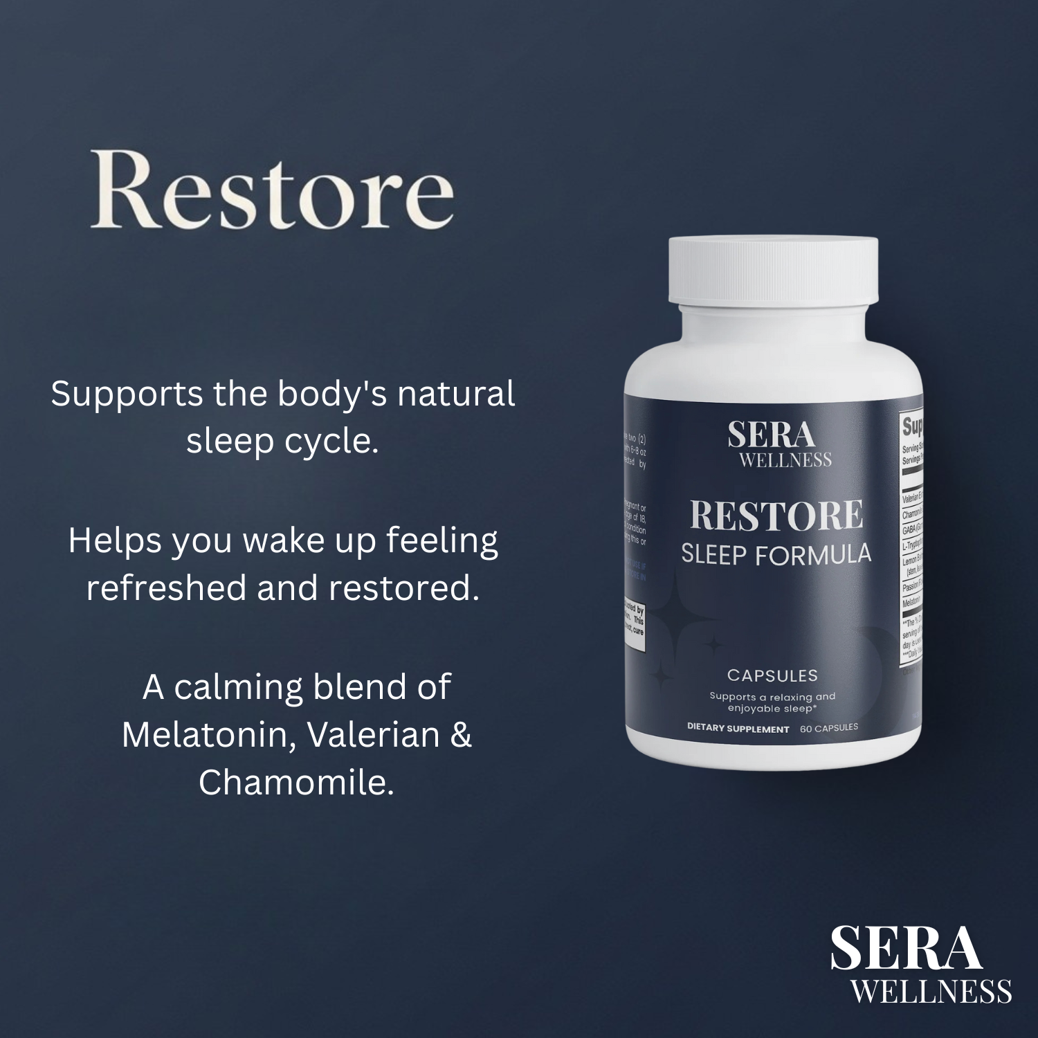 Sera Wellness Restore | Nightly Formula with Melatonin & Calming Herbs for a Tranquil Rest | 60 Capsules