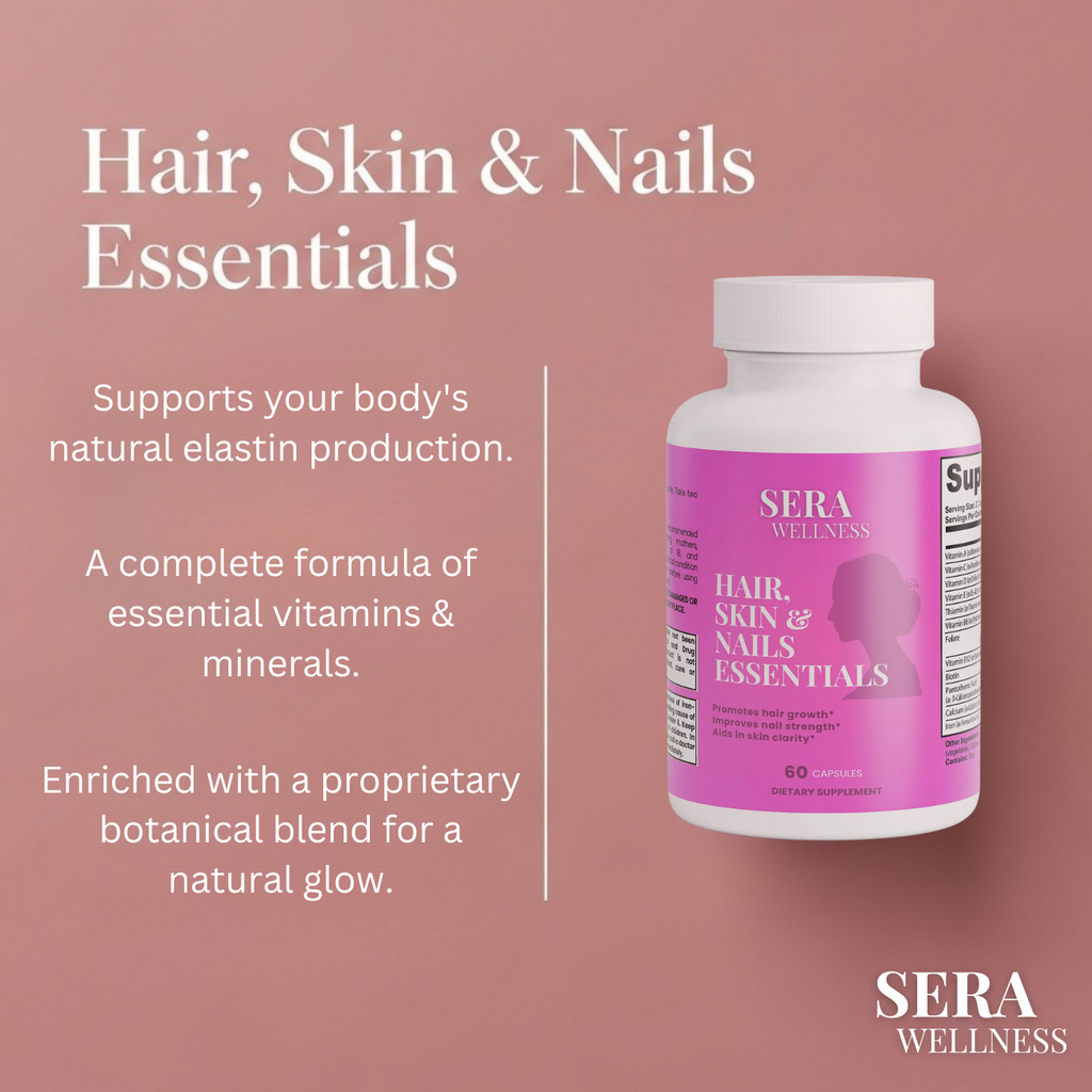 Sera Wellness Hair, Skin & Nails Essentials | A Beauty Vitamin & Herbal Blend with Biotin for a Natural Glow | 60 Capsules
