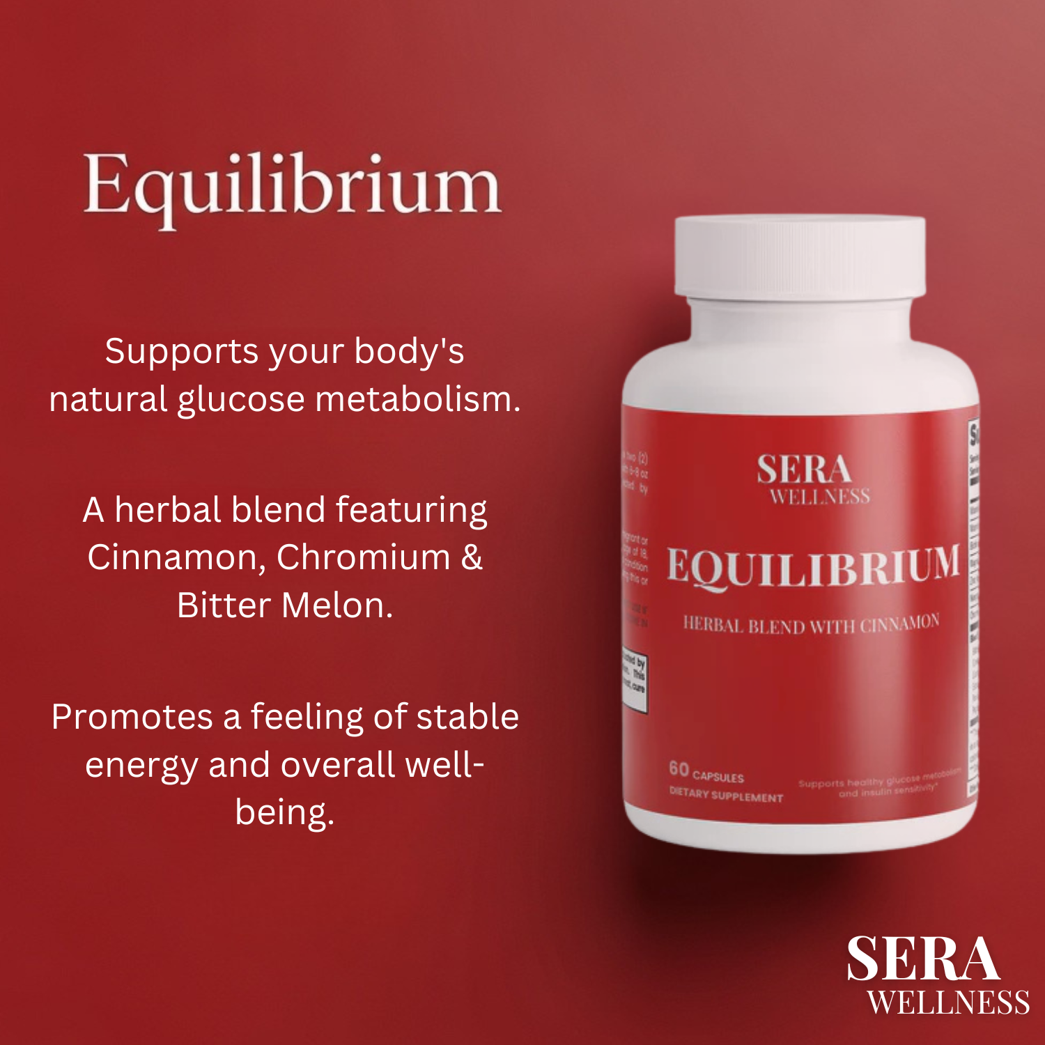 Sera Wellness Equilibrium | Herbal Blend with Cinnamon & Chromium for Daily Wellness | 60 Capsules