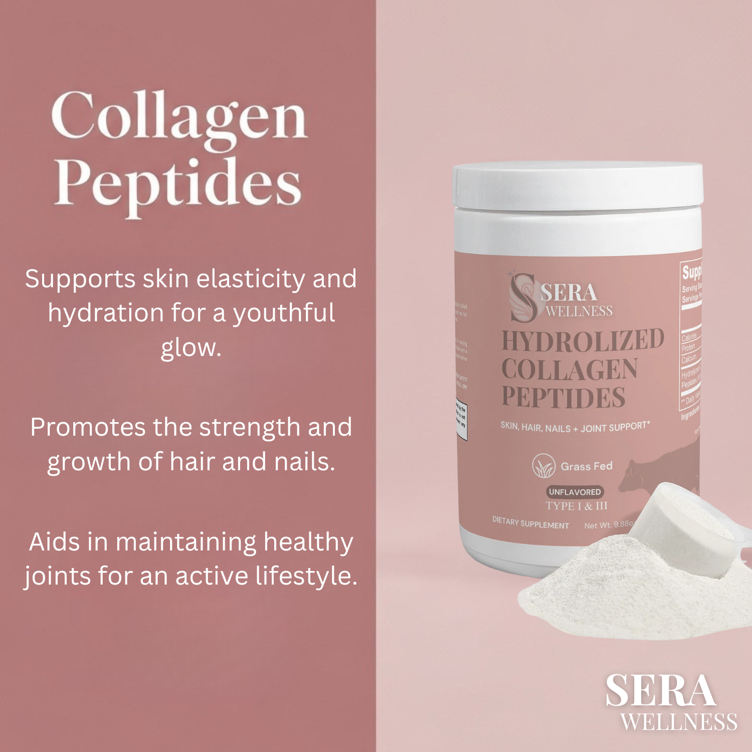 Sera Wellness Grass-Fed Collagen Peptides | for Hair, Skin, Nails & an Active Lifestyle | Keto & Paleo Friendly | Unflavored